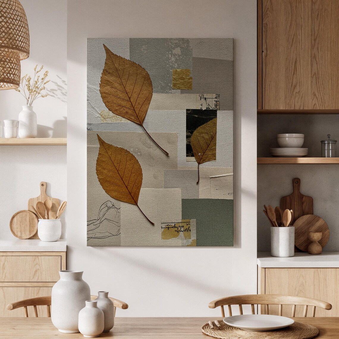 Framed Abstract Leaf Canvas Print Nature Collage Art Modern Minimalist Decor Botanical Wall For Living Room Office Bedroom