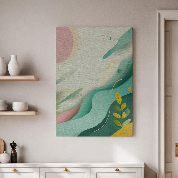 Abstract Nature Canvas Art Modern Minimalist Geometric Design With Green And Yellow Contemporary Wall For Living Room Or Bedroom