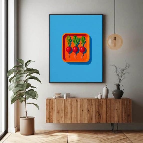 Radishes On Tray Art Print Modern Vegetable Illustration Bold Kitchen Wall Decor