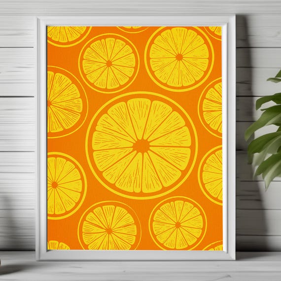 Orange Slice Print Citrus Fruit Art Bold Kitchen Decor Wall Tropical Retro 184