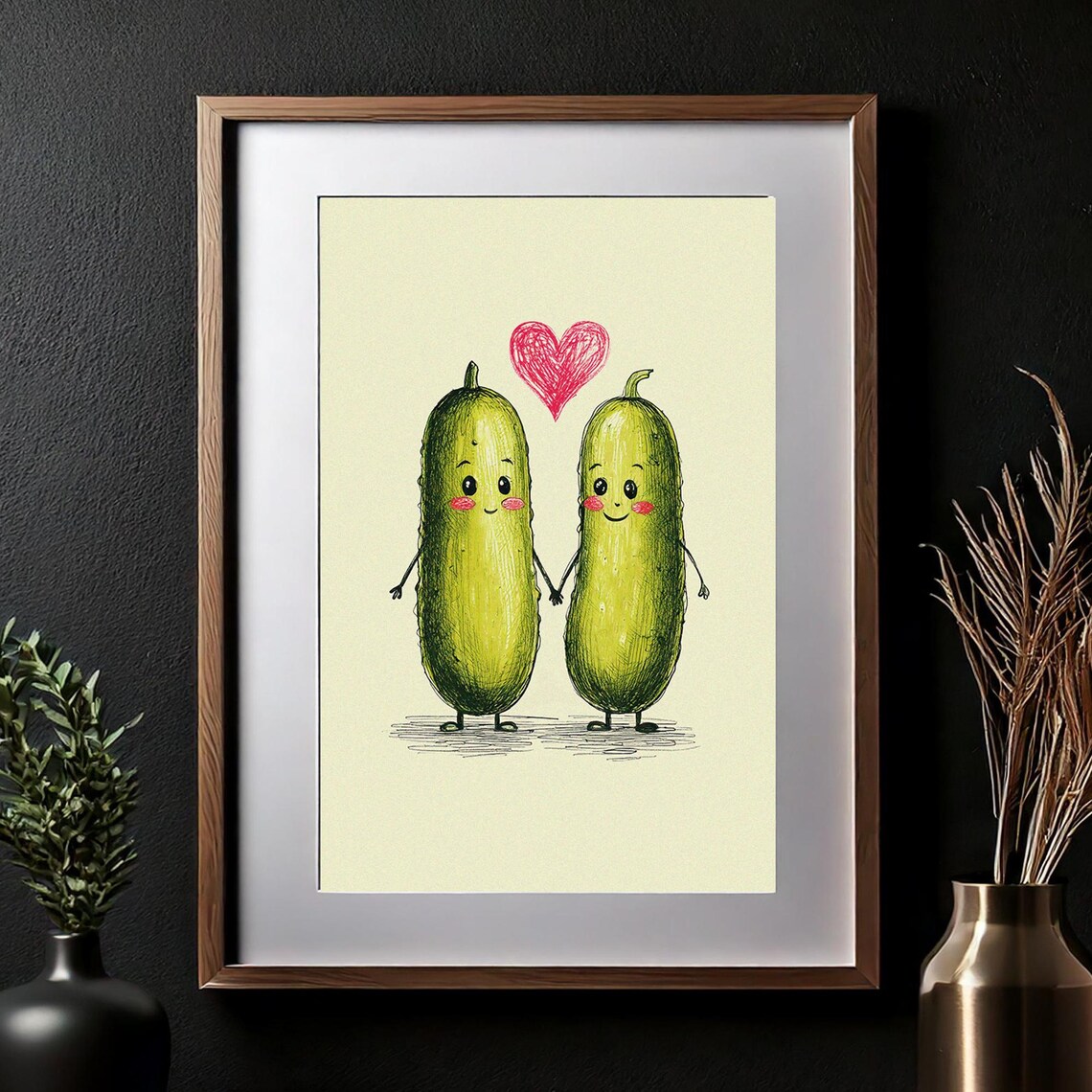 Whimsical Pickles In Love, Apartment Wall Art - Image 2