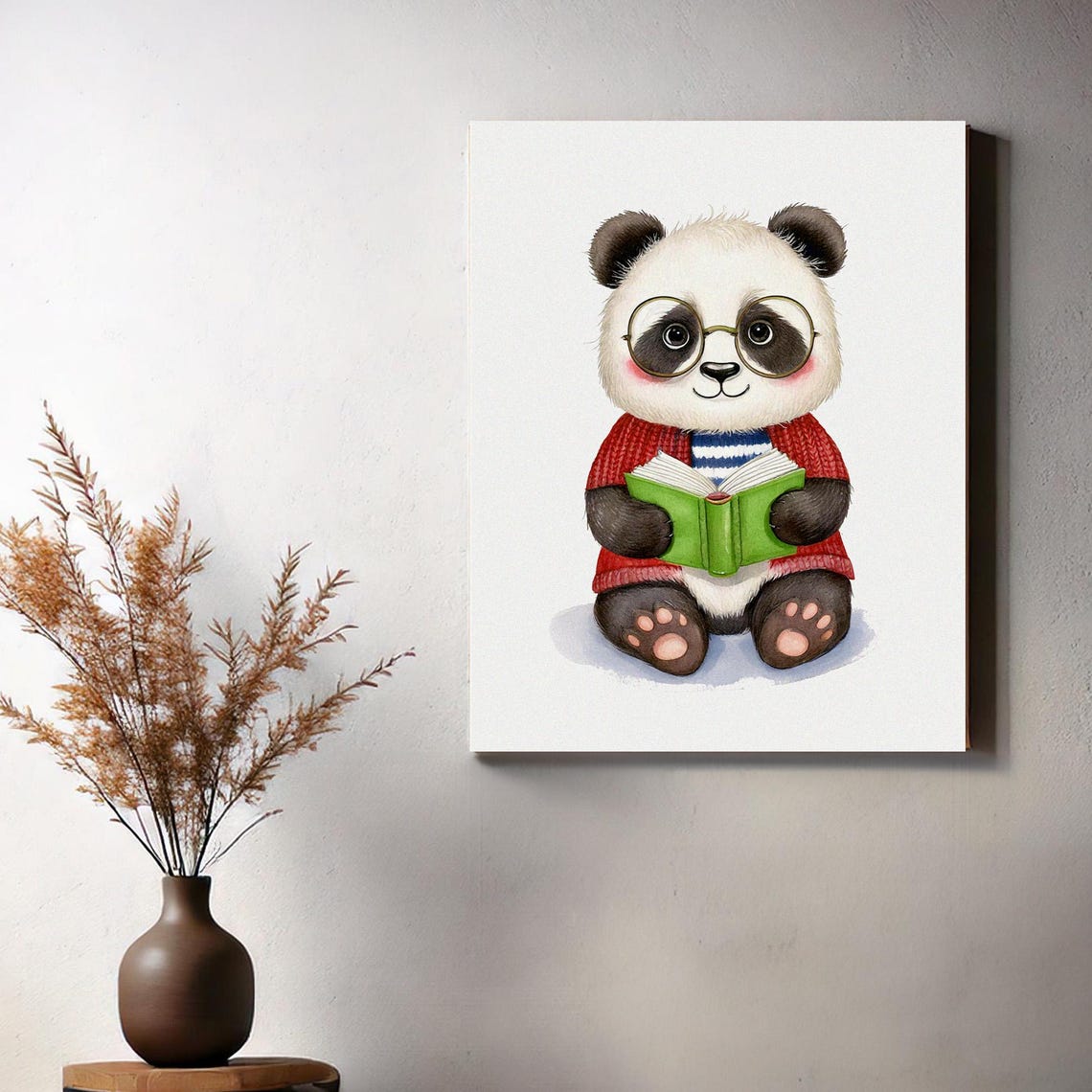 Cute Bespectacled Panda in Cardigan Reading a Green Book Poster - Image 3