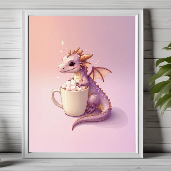 Cute Dragon Wall Art Baby Whimsical Fantasy Pastel Kawaii Decor 267