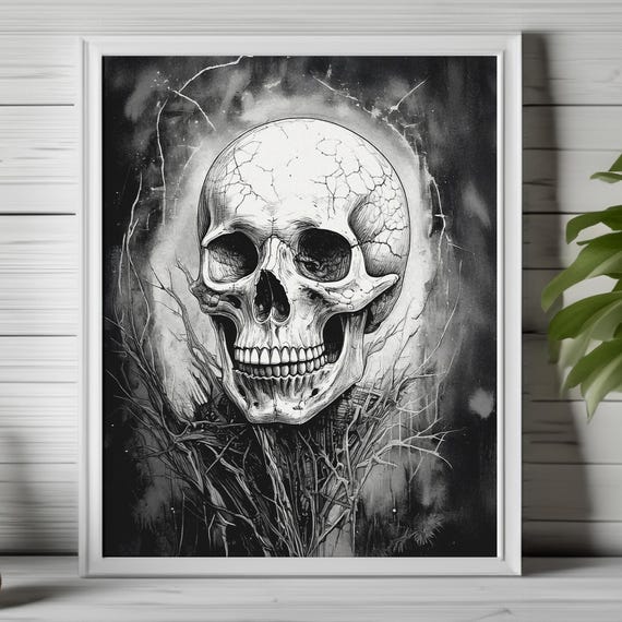 Skull Art Print Moody Art Gothic Skull Spooky Art Skull Artwork Gothic Art Skull Art Gothic Print Black And White Art 079