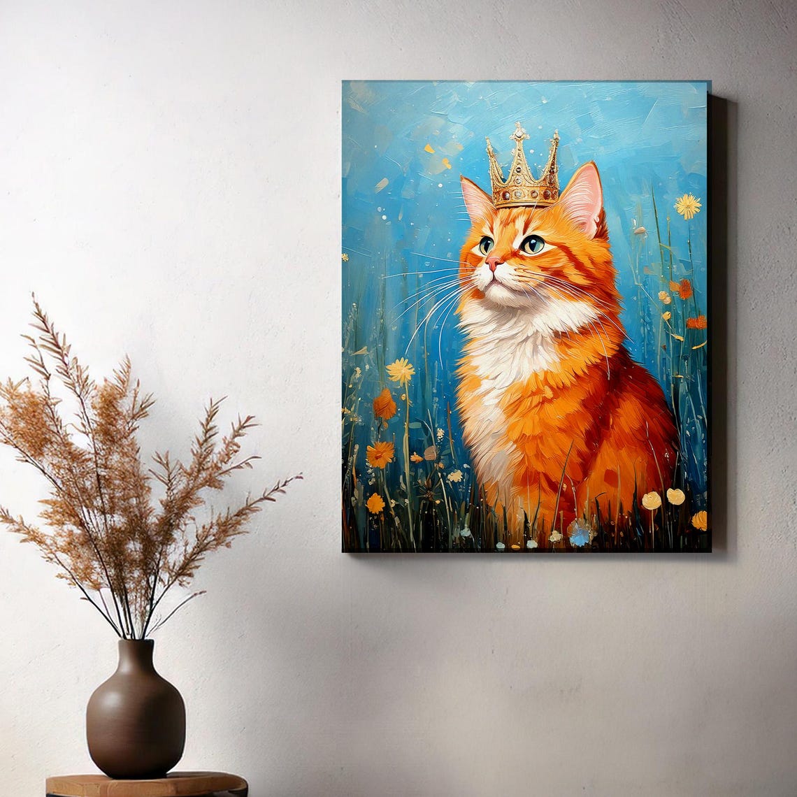 Regal Orange Tabby Cat Wearing Gold Crown Flower Garden Poster - Image 3