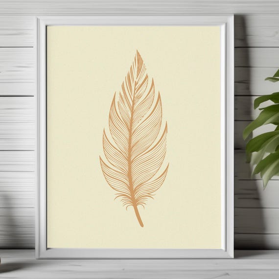Boho Feather Art Minimal Feather Print Spiritual Decor Modern Boho Artwork Neutral Wall Art Earthy Tones Home Decor Feather Print 117