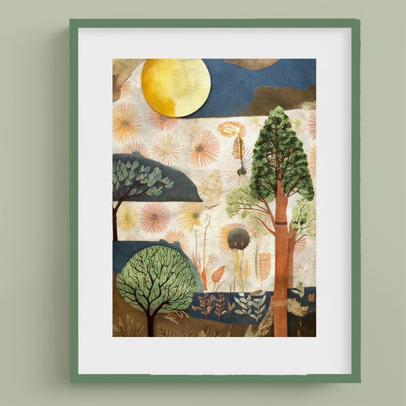 Mixed Media Wall Art Collage Art Print Surreal Wall Art Nature Art Paper Forest Mixed Media Art Print 030