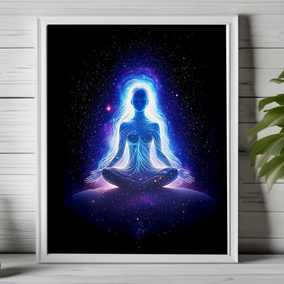 Cosmic Goddess Art Spiritual Awakening Print Meditating Woman Divine Feminine For Meditation Room Decor 143