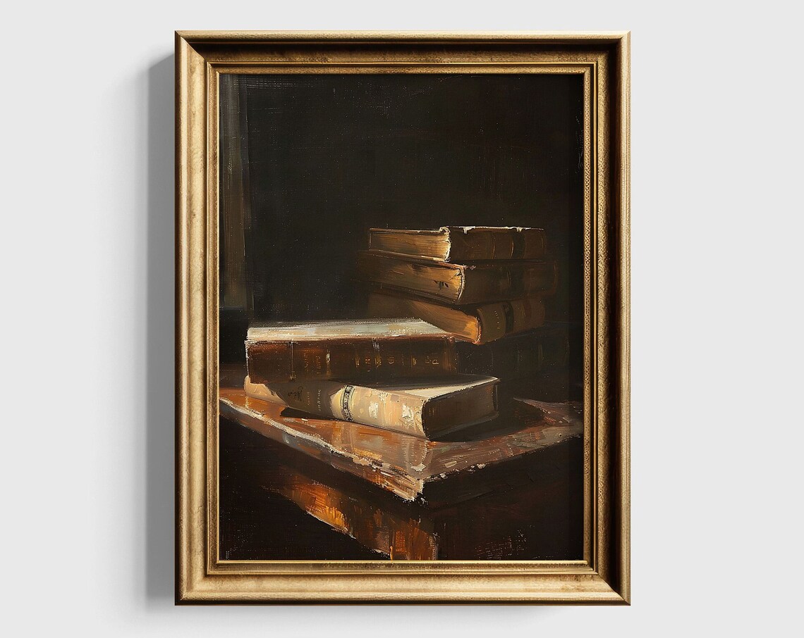 Book Stack Art Print, Dark Academia Decor