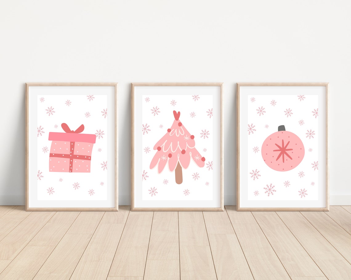 Pink Christmas Ornament Ball and Present Art Print