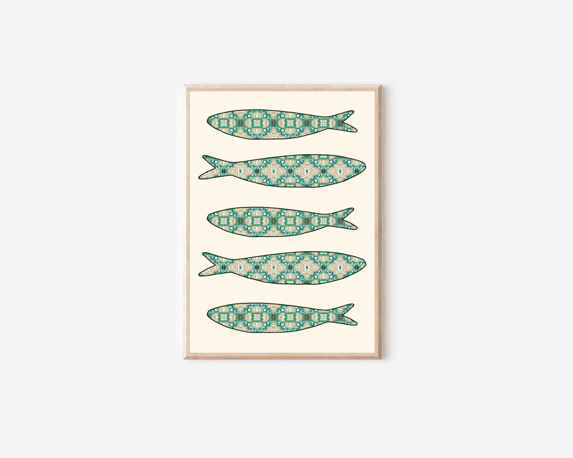 Portuguese Sardine Green Tile Art Print, Portugal - Image 4