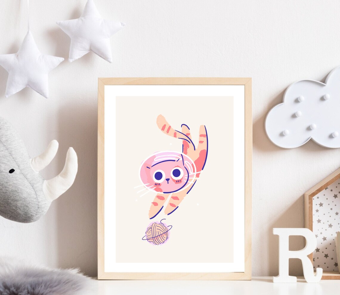 Cute Astronaut Cat In Space Nursery Art Print - Image 3