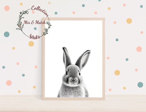 Realistic Black and White Bunny Nursery Art Print