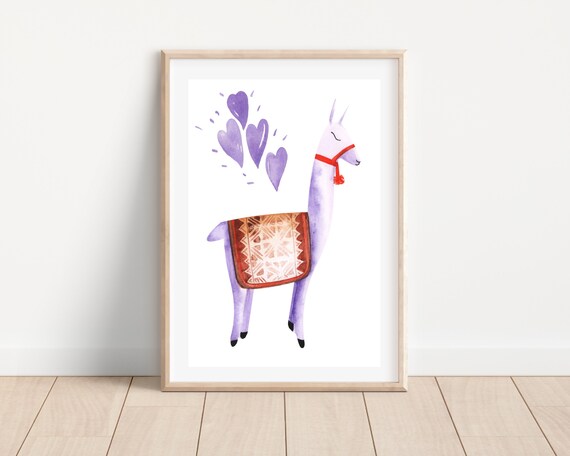 Boho Llama Nursery Art Print, Watercolor Decor
