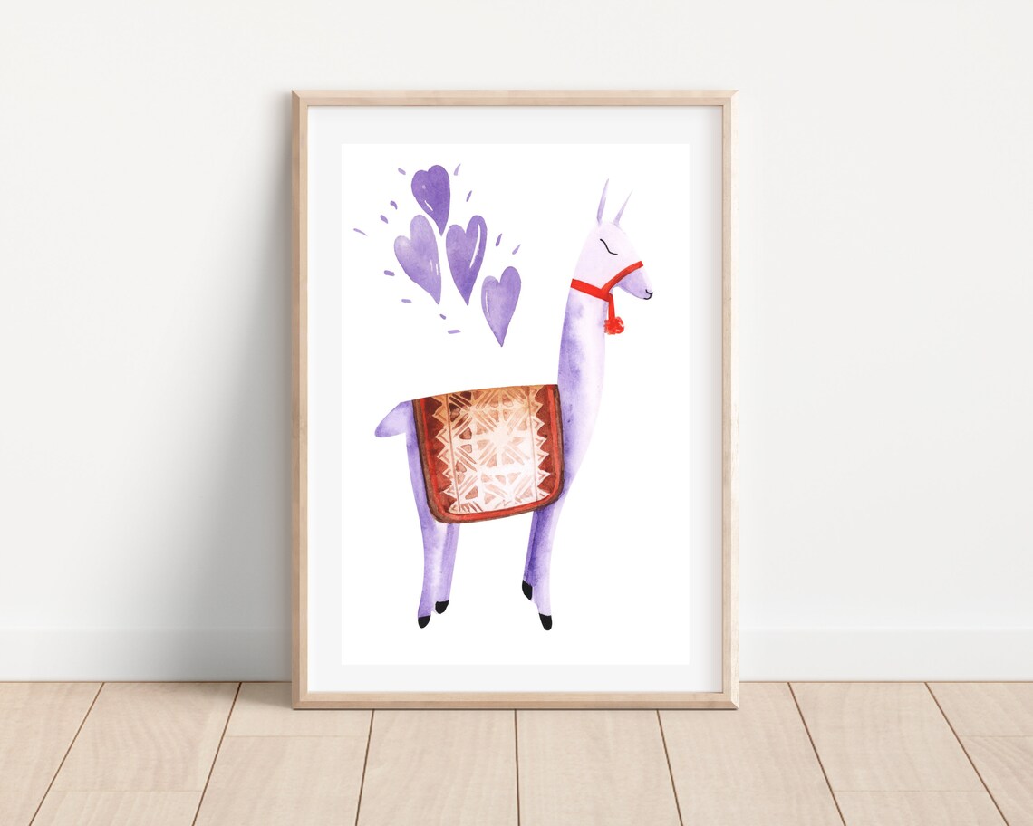 Boho Llama Nursery Art Print, Watercolor Decor
