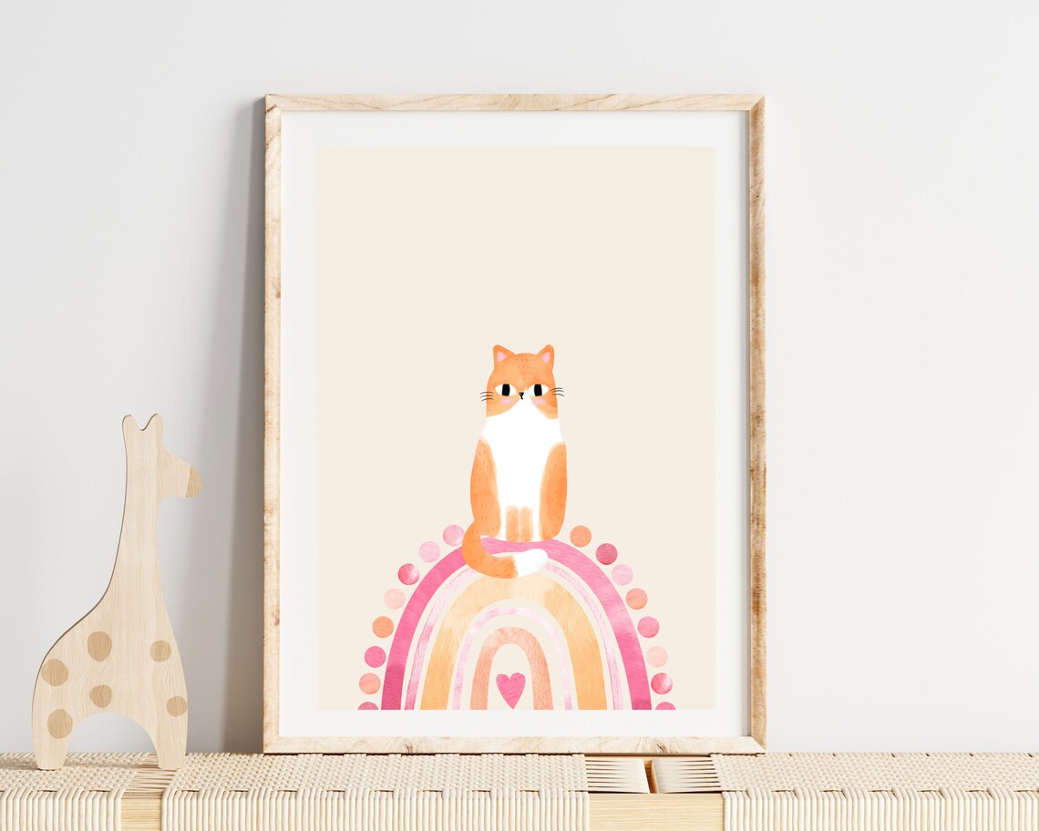 Cat On Rainbow Nursery Art Print, Boho Decor - Image 3