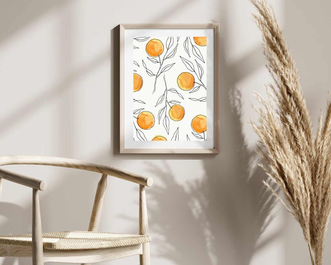 Orange Citrus Line Art Print, Modern Kitchen Decor - Image 2