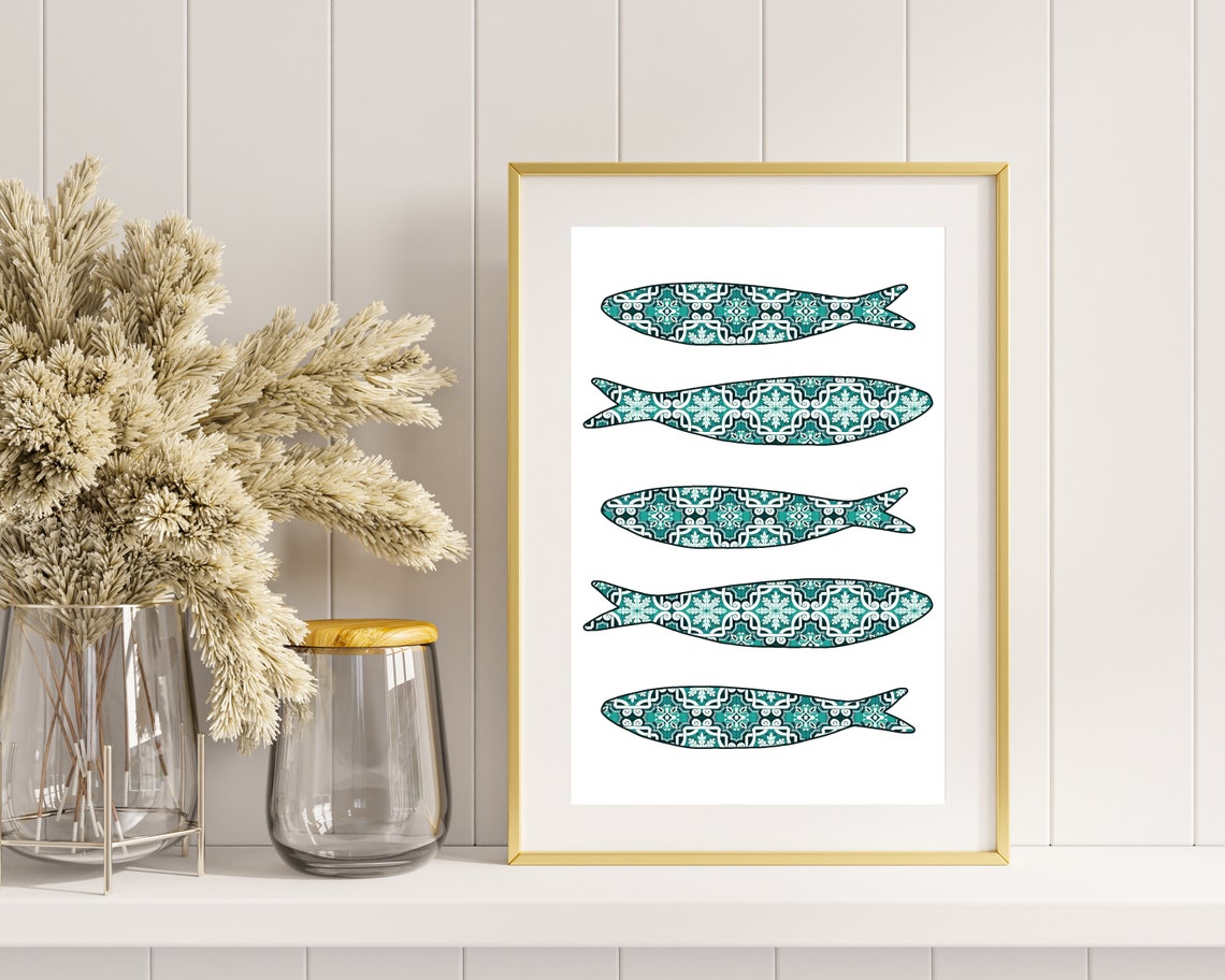 Portuguese Green Sardine Azulejo Art Print - Image 4