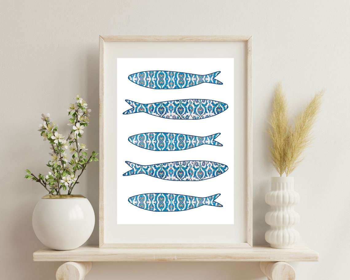 Portuguese Sardine Tile Art Print, Boho Kitchen Decor - Image 2
