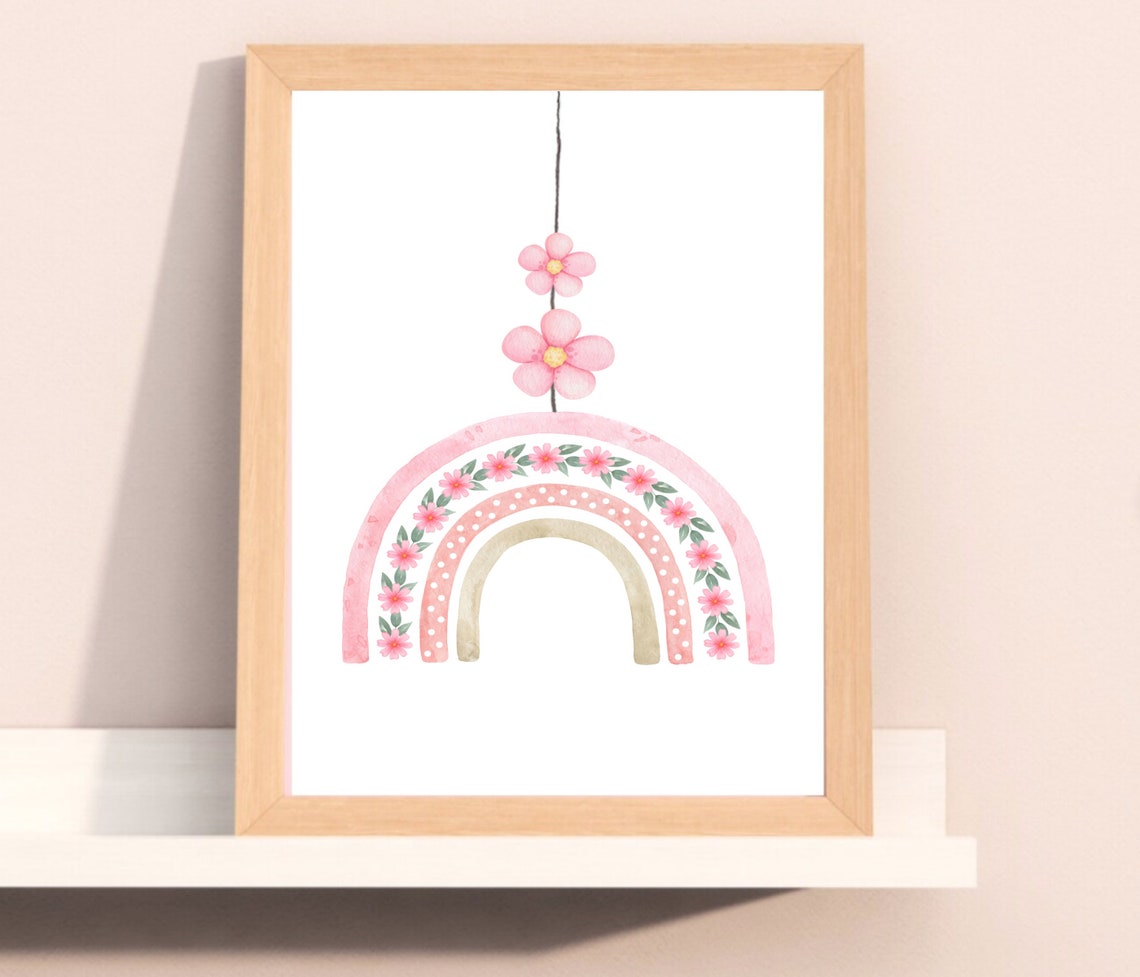 Pink Floral Rainbow Nursery Art Print for Baby Girl - Image 2