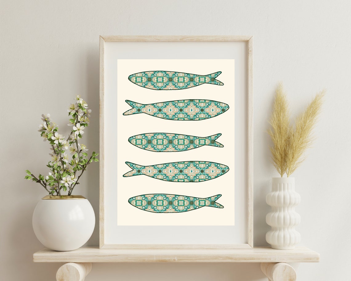 Portuguese Sardine Green Tile Art Print, Portugal - Image 2