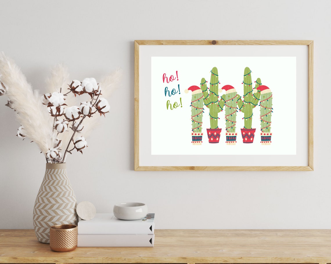 Funny Ho Ho Ho Christmas Cactus Holiday Poster Print - Image 4