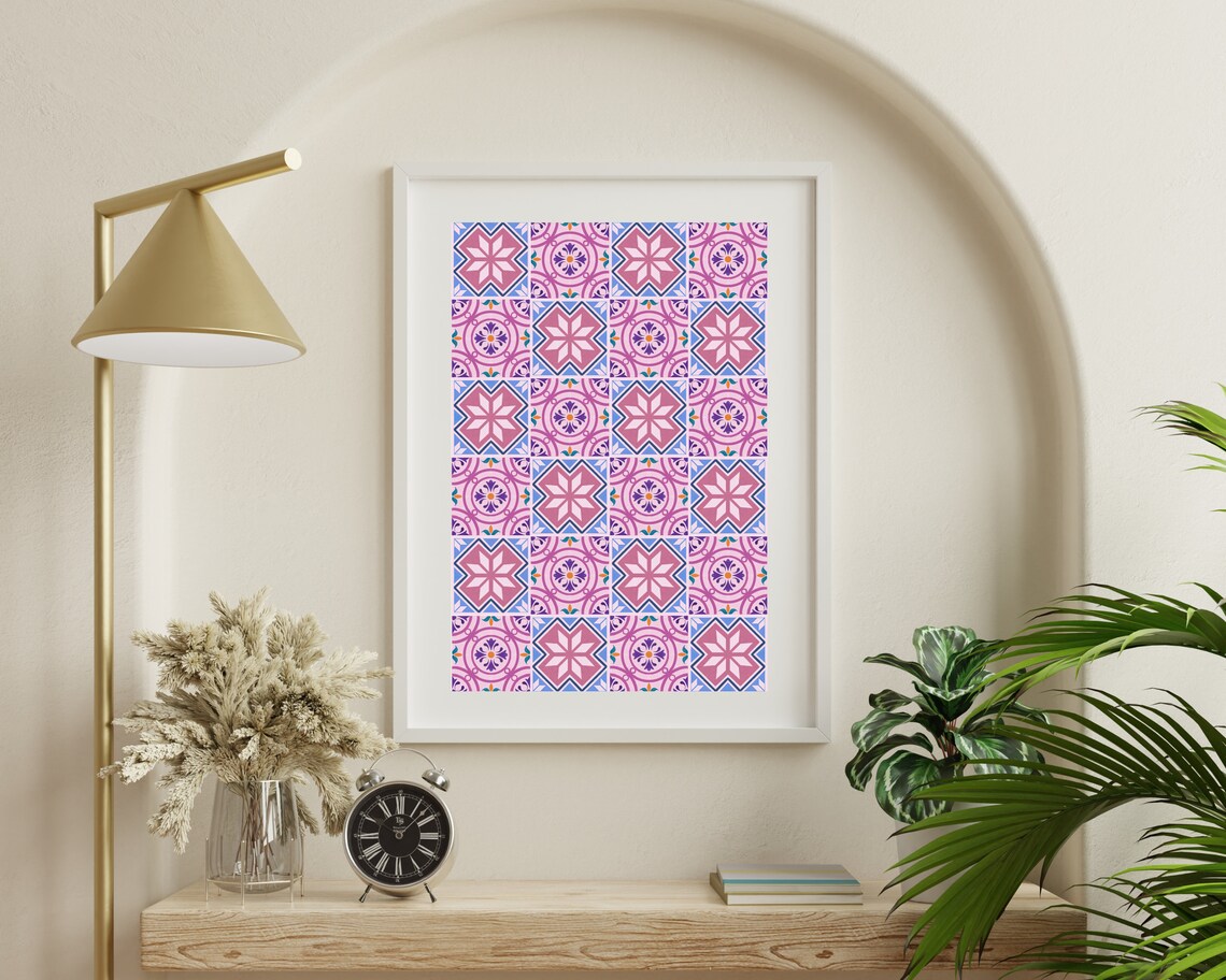 Pink Tile Pattern, Boho Mediterranean Art Print - Image 3