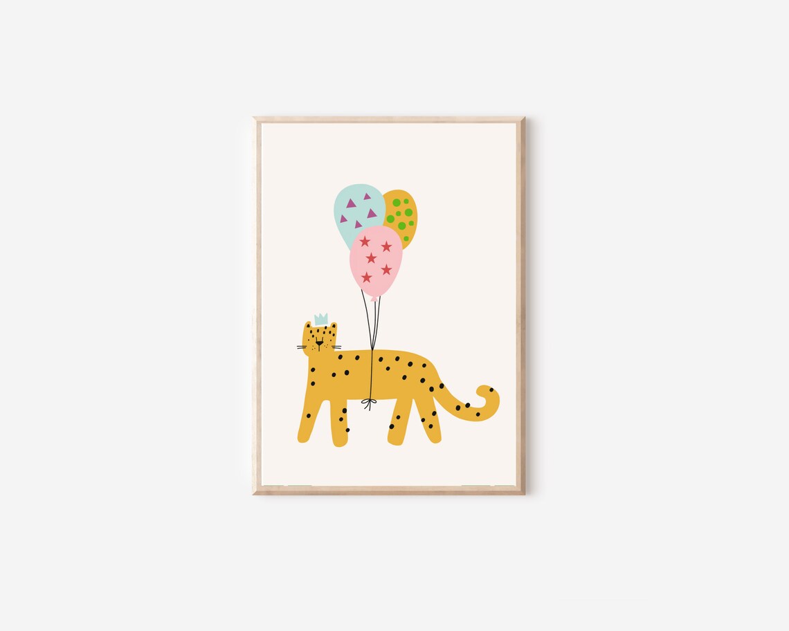 Boho Cheetah And Balloon Nursery Wall Art Print - Image 4