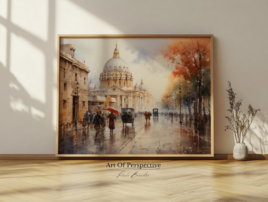 Vintage Rome Cityscape 19th Century Architecture Oil Painting