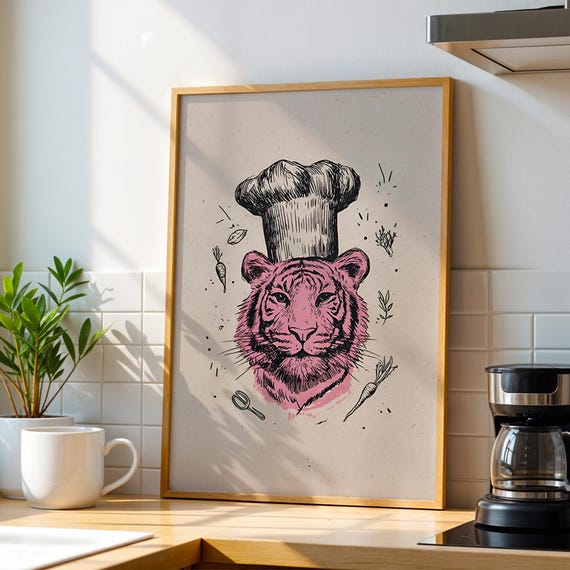 Chef Tiger Kitchen Wall Art Gifts Trendy Decor Prints