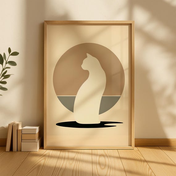 Cat Art Print Japandi Wall Apartment Boho Minimalist Wabi Sabi