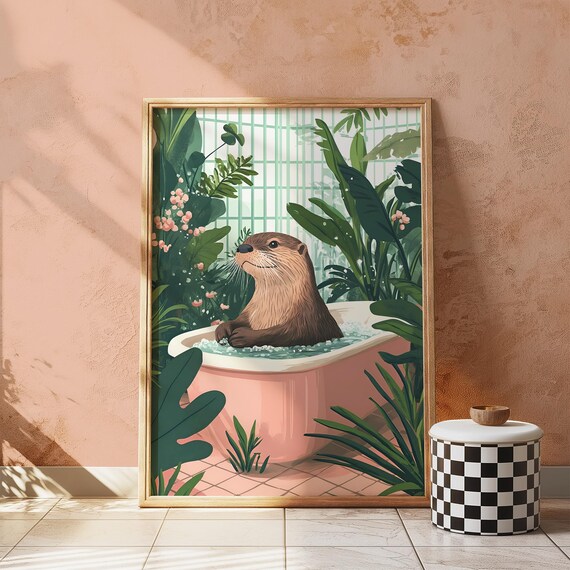 Funny Bathroom Wall Art Otter Prints For Apartment Decor