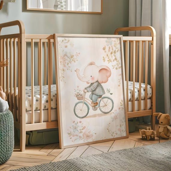Nursery Wall Art Elephant Print Cute Animal Poster Decor For Baby Room Prints And