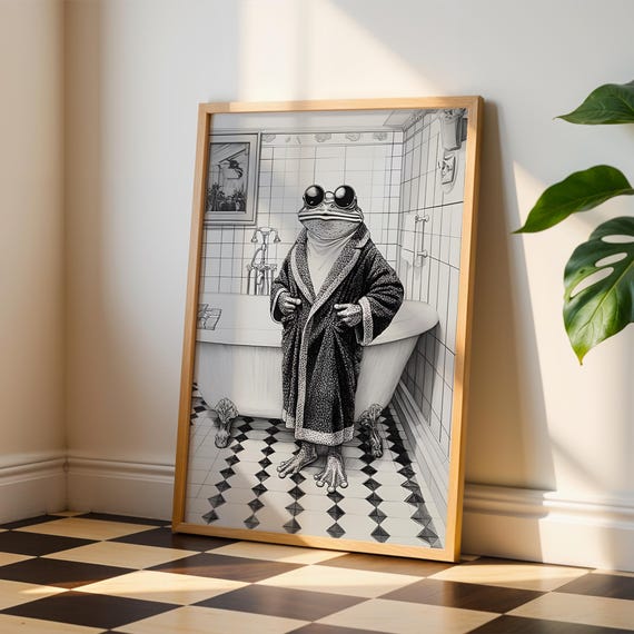 Cool Frog Print Funny Bathroom Wall Art Poster Toilet Decor