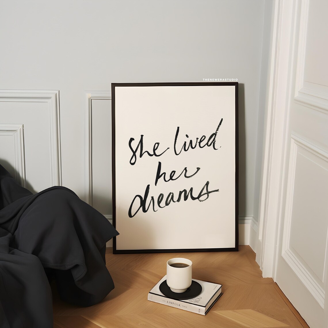 Black White She Lived Her Dreams Watercolour Quote Printed Poster The New Era Studio