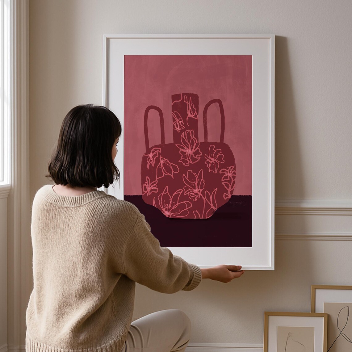 Modern Floral Vase Poster, Bold Line Art Decor