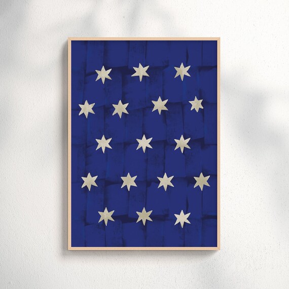 Christmas Wall Art Navy Star Poster Celestial Print Scandinavian Holiday Decor Minimalist Blue Starry Night