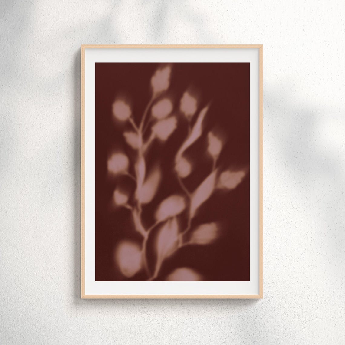 Moody Brown Botanical Shadow Pink Leaves Minimal Nature Decor Poster