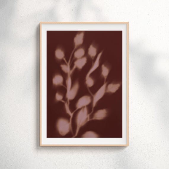Brown Botanical Shadow Print Minimalist Wall Art Mocha Pink Abstract Poster Warm Earthy Decor