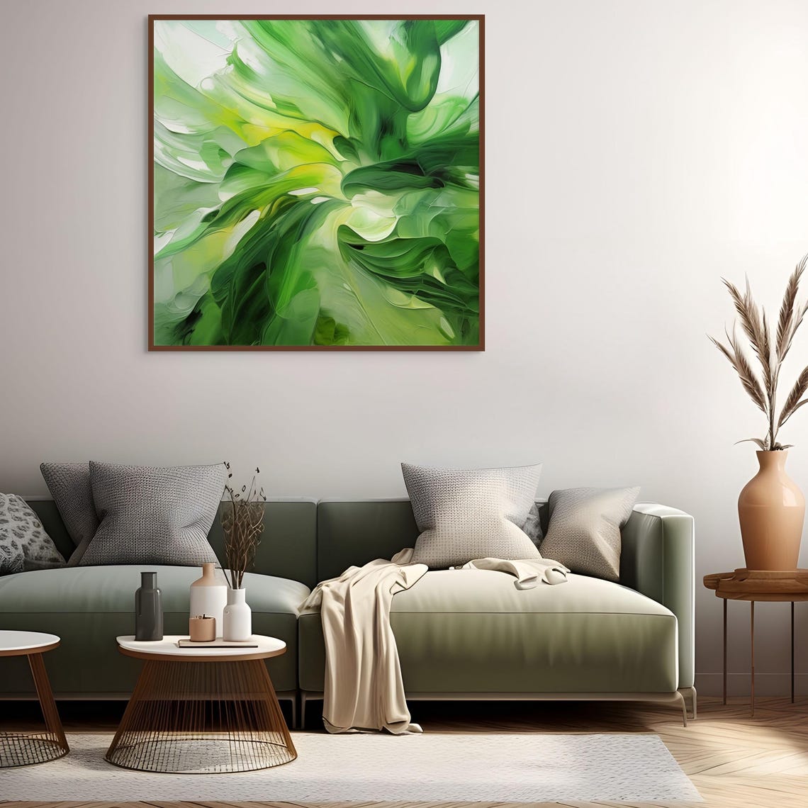 Green Abstract Botanical Fluid Art Poster for Calming Nature Decor - Image 5