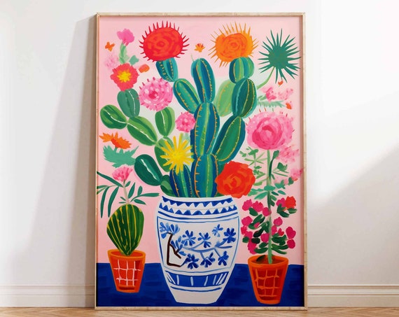 Vintage Mexican Cactus Poster Colourful Mexican Art Print Traditional Mexican Artwork Floral Vintage Poster Latin Decor Cultural Gift