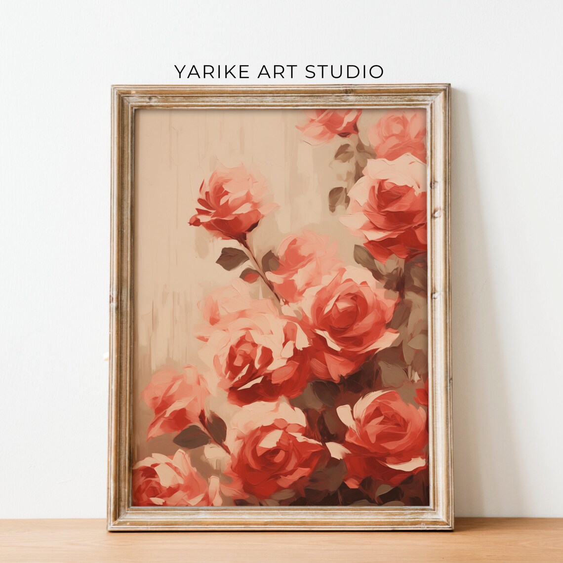 Lush Red and Pink Roses Bouquet Oil Painting Romantic Floral Poster - Image 6