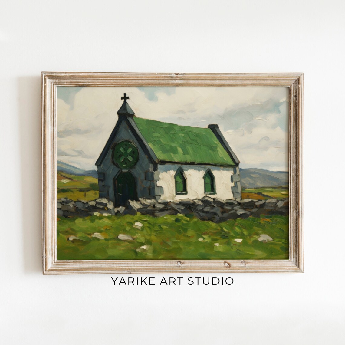 Irish Stone Chapel Green Roof Shamrock Saint Patricks Day Poster