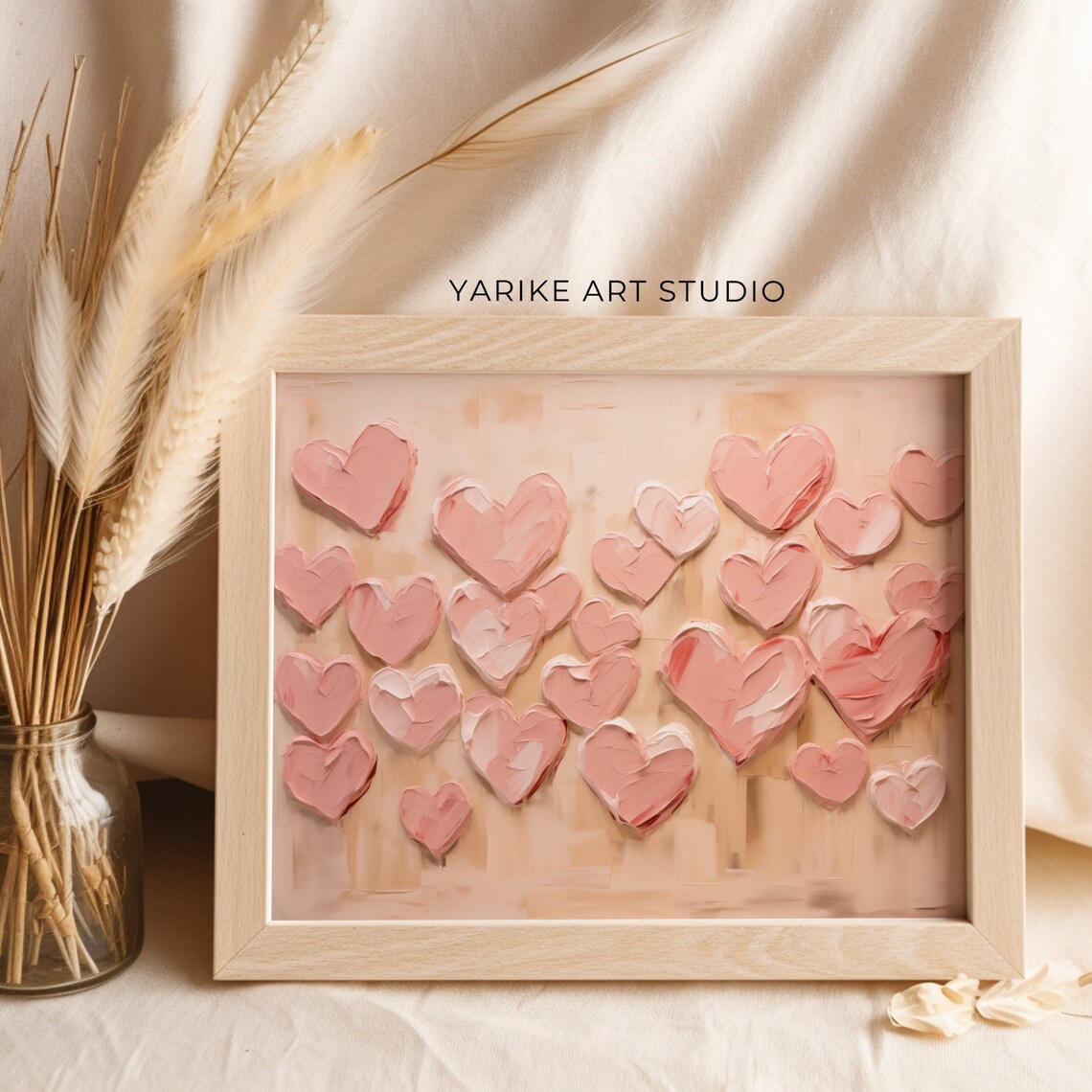 Blush Pink Textured Hearts Impasto Valentine Painting Poster - Image 4