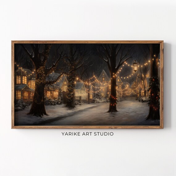 Moody Winter Village Night Frame Tv Art Vintage Christmas Trees Frame Tv Screensaver Christmas Dark Academia Frame Tv Art 85 Tv