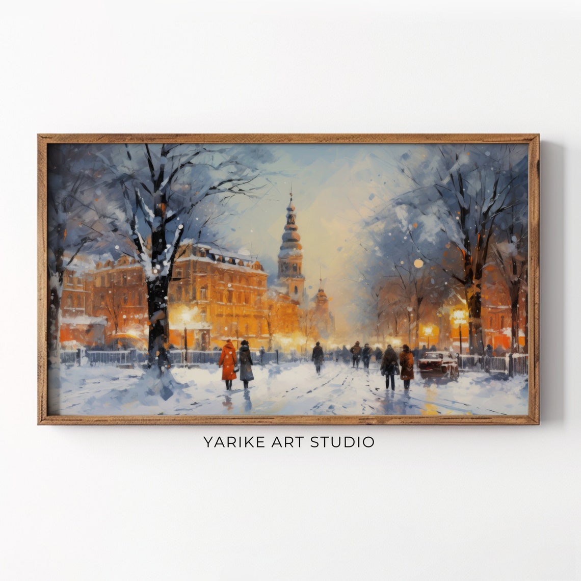 Vintage Winter Town Night Frame Tv Art Christmas Frame Tv Screensaver Neutral Holiday Winter Village Landscape Painting 11 Tv