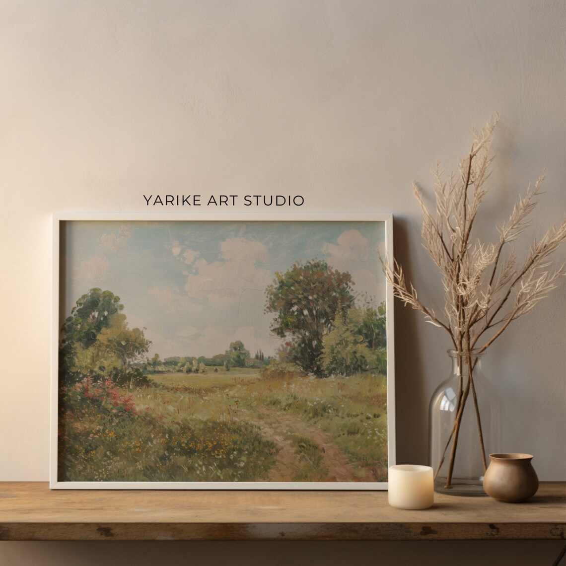 Vintage Spring Meadow Landscape, Rustic Country Field Art Print - Image 2