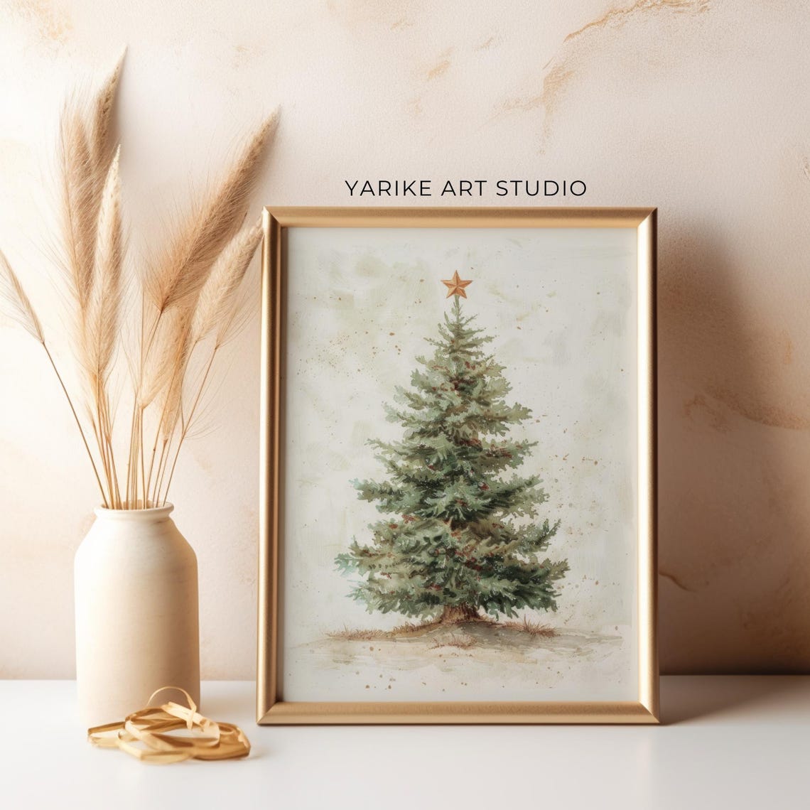 Minimalist Watercolor Christmas Tree With Gold Star Holiday Poster - Image 4