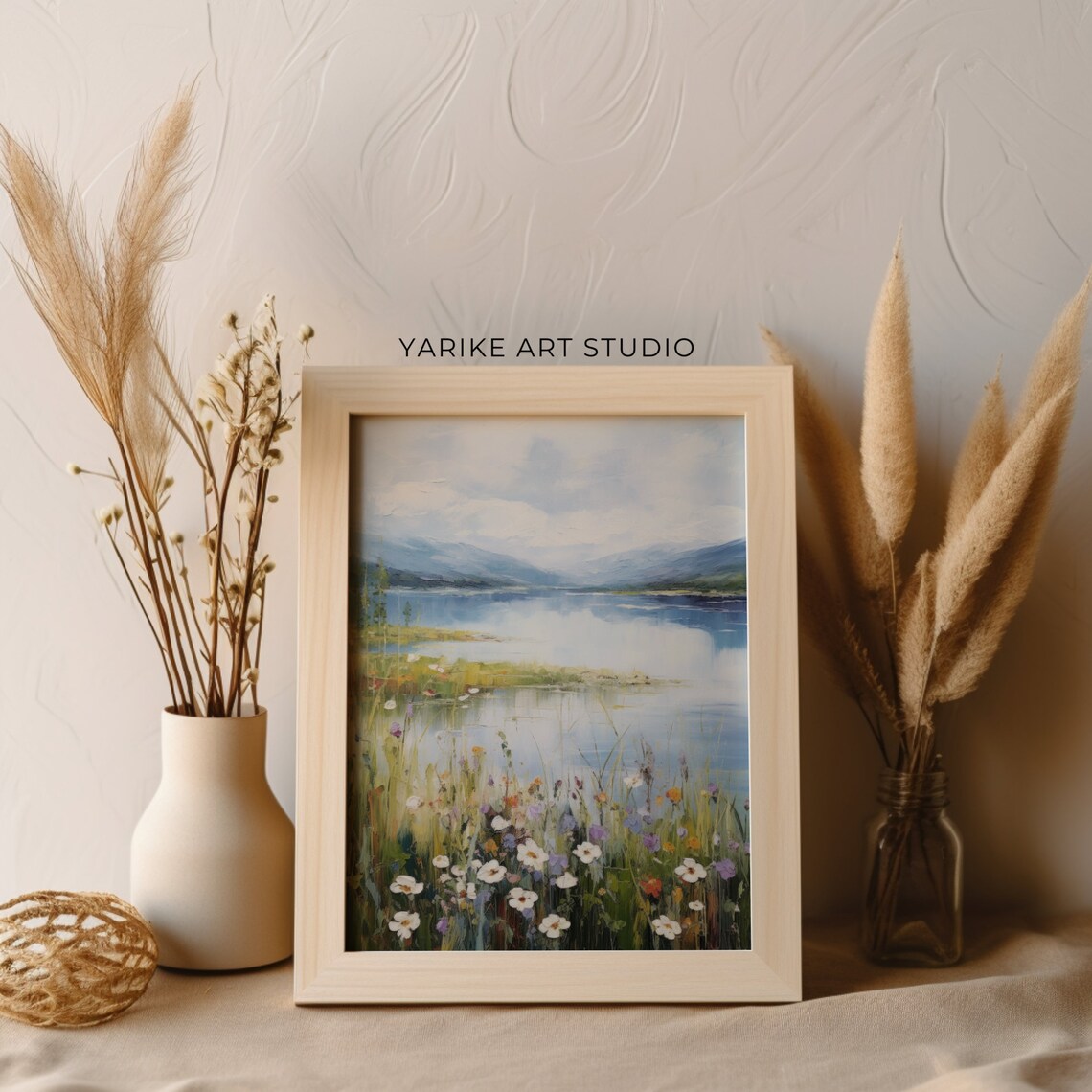 Mountain Lake Wildflowers Impressionist Summer Landscape Art Poster - Image 4
