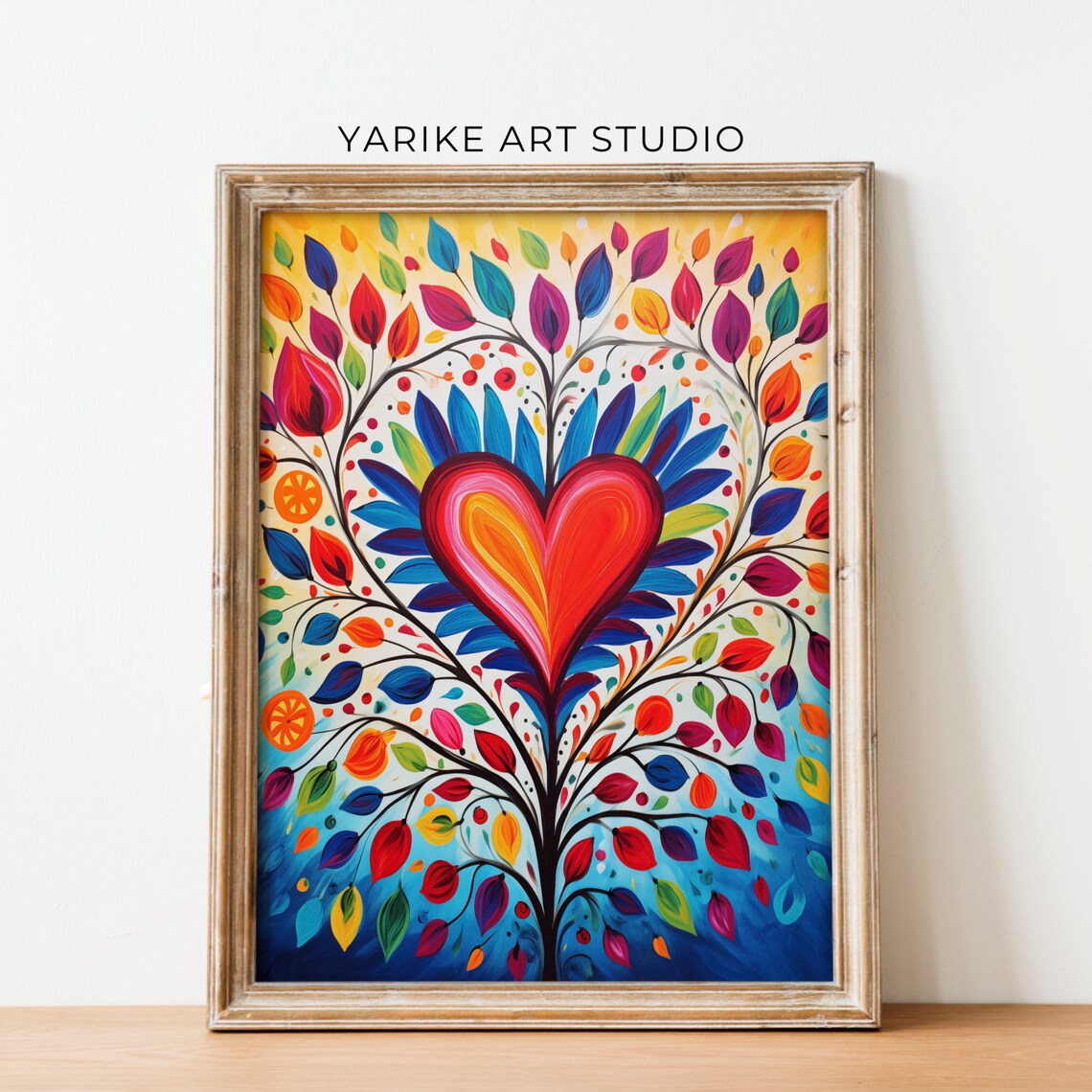 Colorful Heart Tree Valentine Folk Art Multicolor Love Wall Print - Image 2
